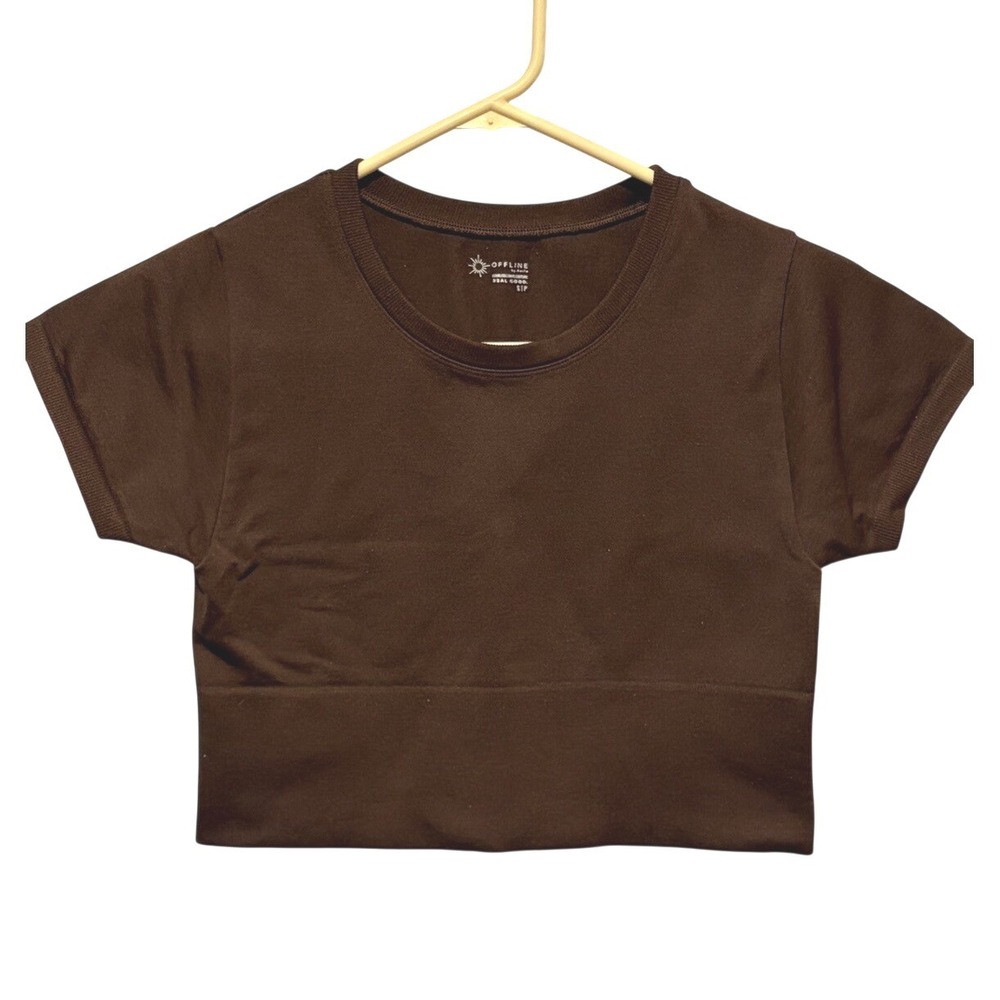 OFFLINE By Aerie Womens Small Brown Sidewalk Seamless Cropped T-Shirt Tee
